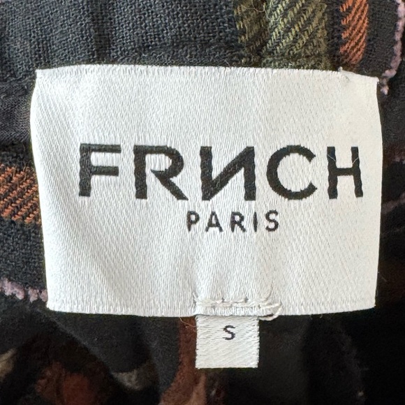 FRNCH Paris Women's Philo Woven Black Ivory Rust Plaid Pants Small 100% Cotton S - Picture 3 of 11
